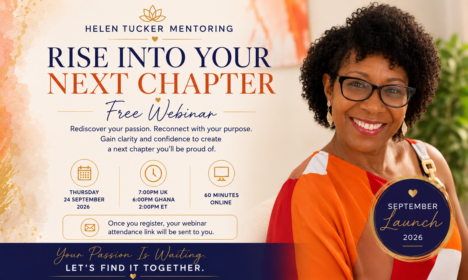 Helen Tucker — Rise Into Your Next Chapter free webinar, Thursday 24 September 2026