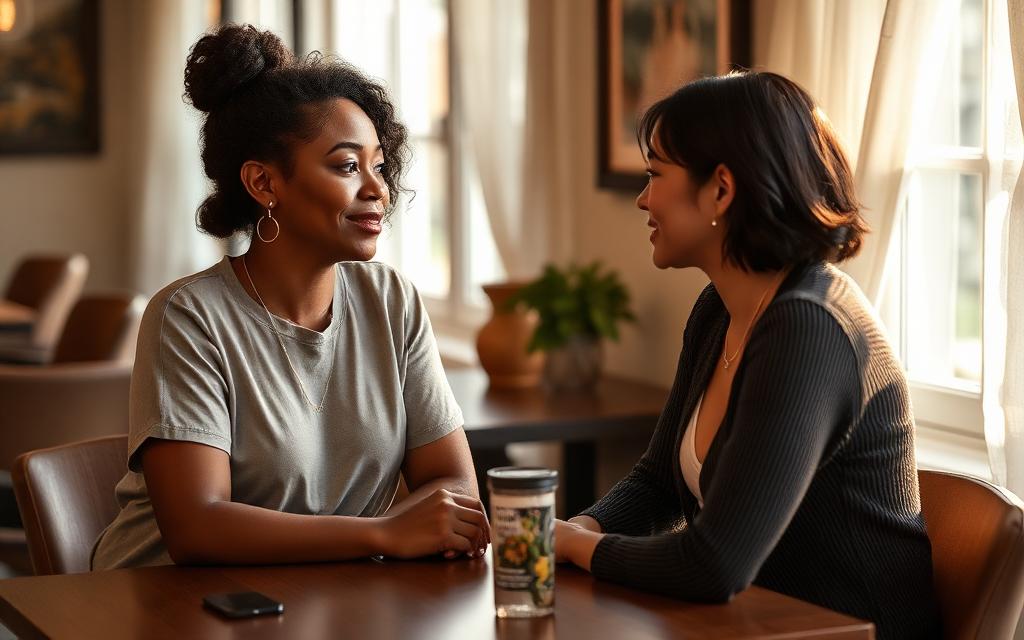Two women in a one-to-one conversation